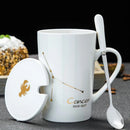 Caneca Zodiacal em Cerâmica com Tampa e Colher